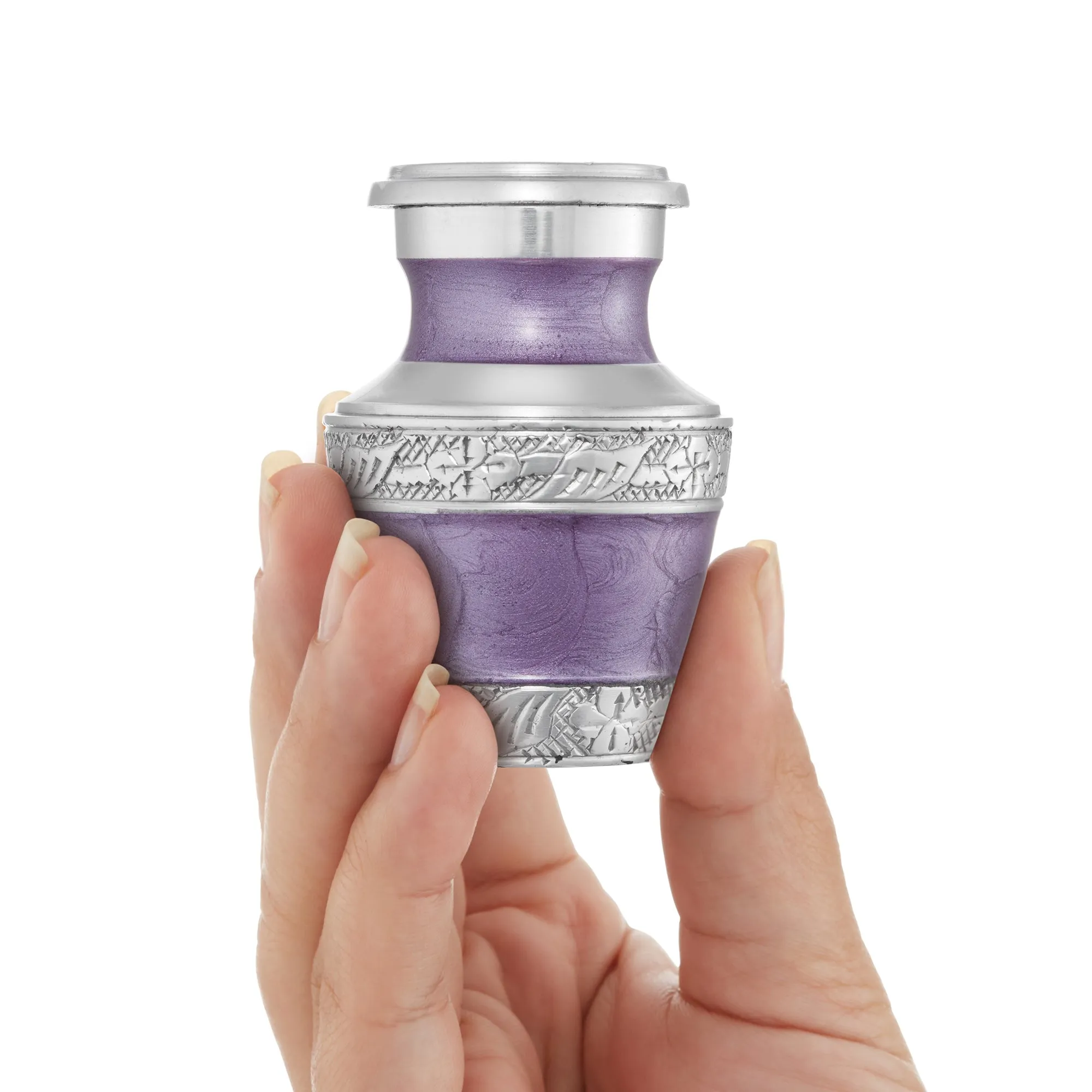 Keepsake Cremation Urn for Human Ashes, Lavender and Silver with Case