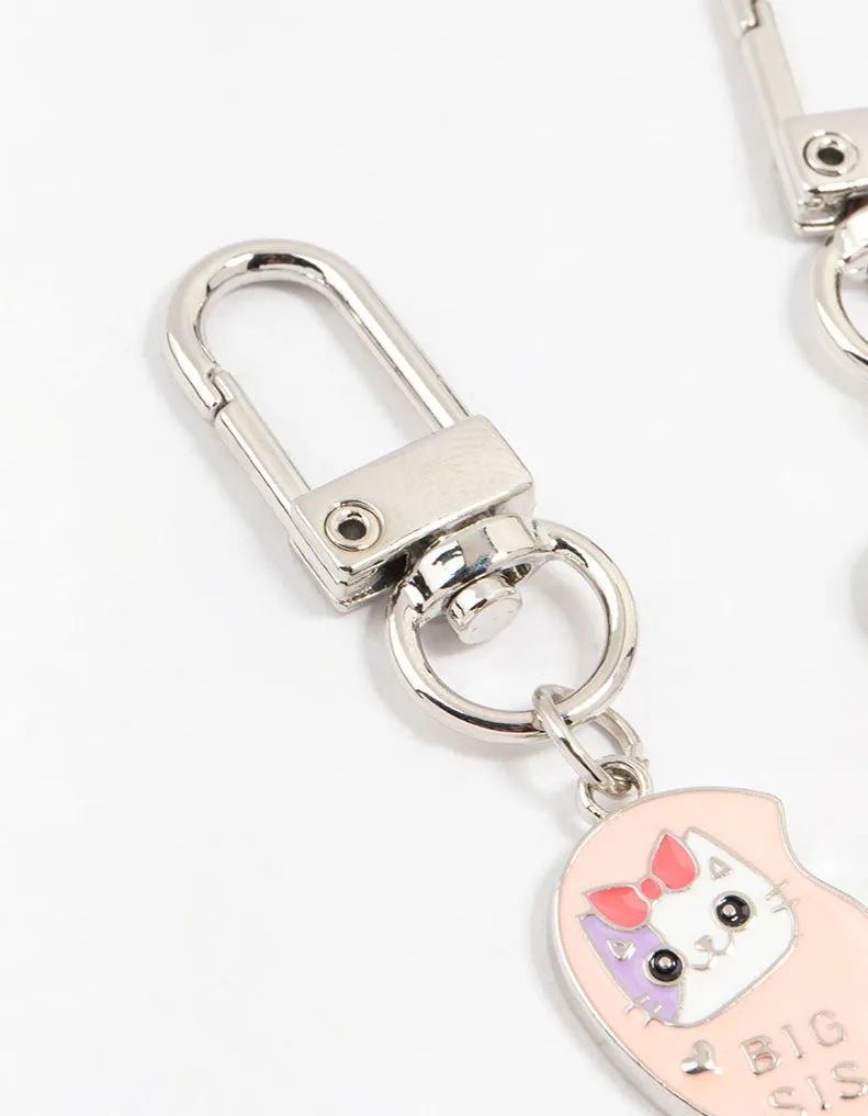 Kids Pink & Blue Sister Silver  Keyrings