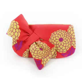 Kimono Obi Bow Clutch | Kiku Chrysanthemum in yellow on red | Upcycled from Japanese Yukata Obi