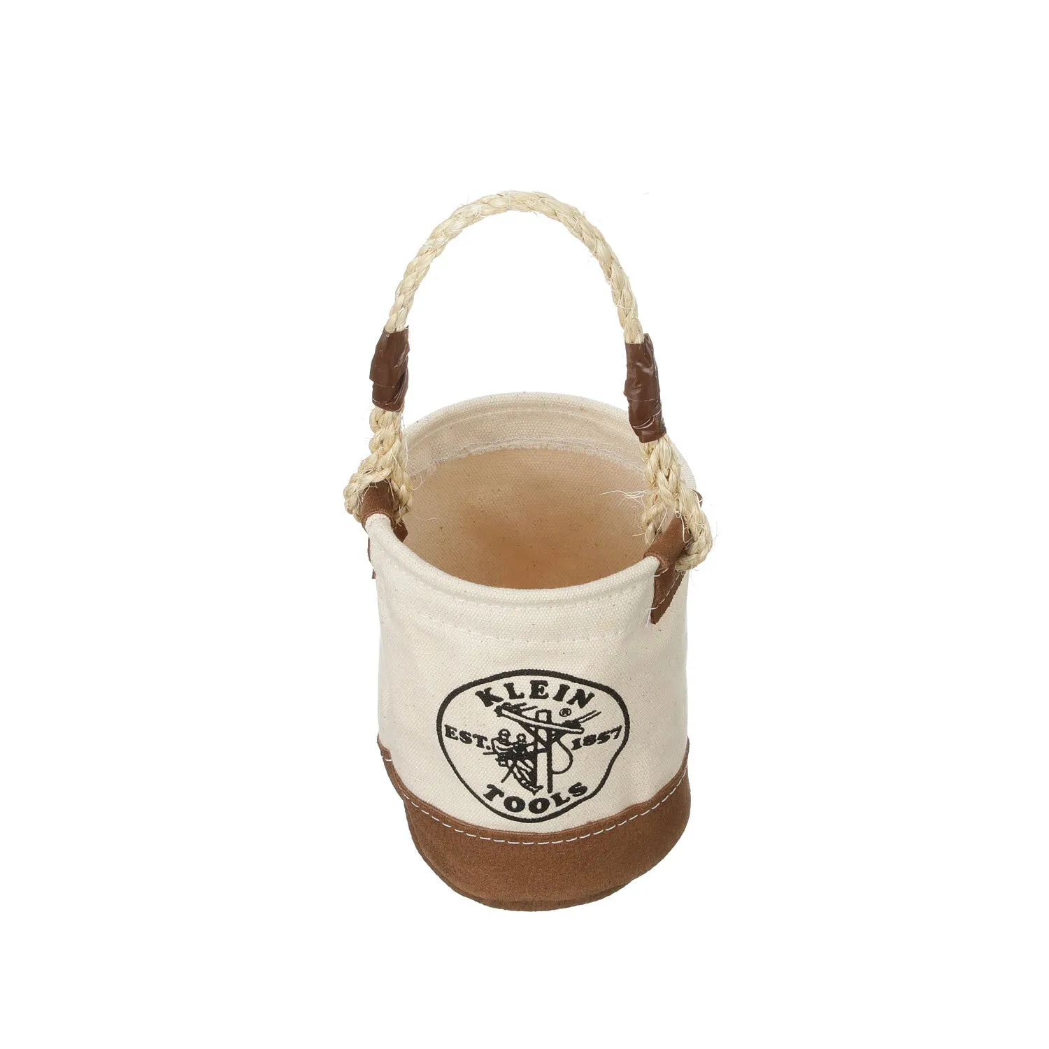 Klein Tools 5104MINI Mini Tool Bucket, All-Purpose Tool Bucket with Leather-Bottom, Nuts and Bolt Bag with Reinforced Rope Handle, Small Utility Pouch