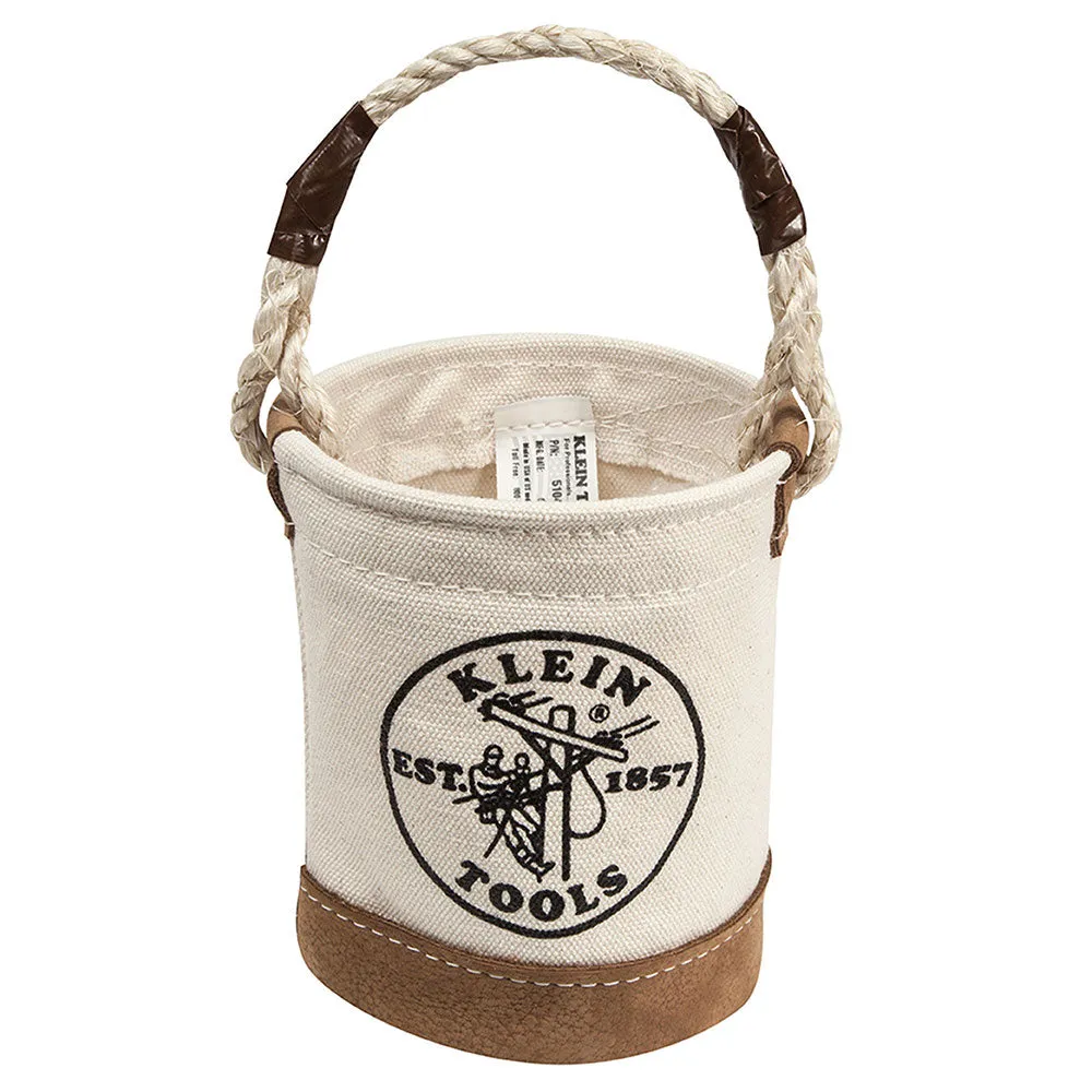 Klein Tools 5104MINI Mini Tool Bucket, All-Purpose Tool Bucket with Leather-Bottom, Nuts and Bolt Bag with Reinforced Rope Handle, Small Utility Pouch