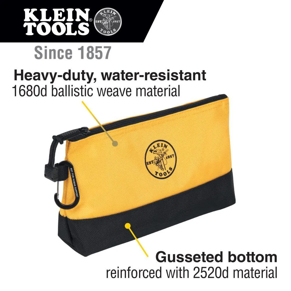 Klein Tools 55569 Stand-Up Zipper Bag Tool Pouch with Carabiners, Reinforced Gusseted Bottoms, Water Resistant 1680d, Multi-Size 5-Pack