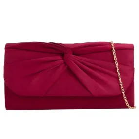 Koko Burgundy Red Faux Suede Knot Detail Clutch Bag