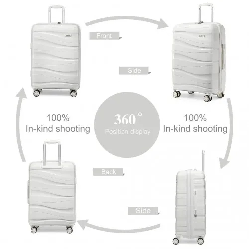 Kono 28 Inch Lightweight Polypropylene Hard Shell Suitcase with TSA Lock - Cream White