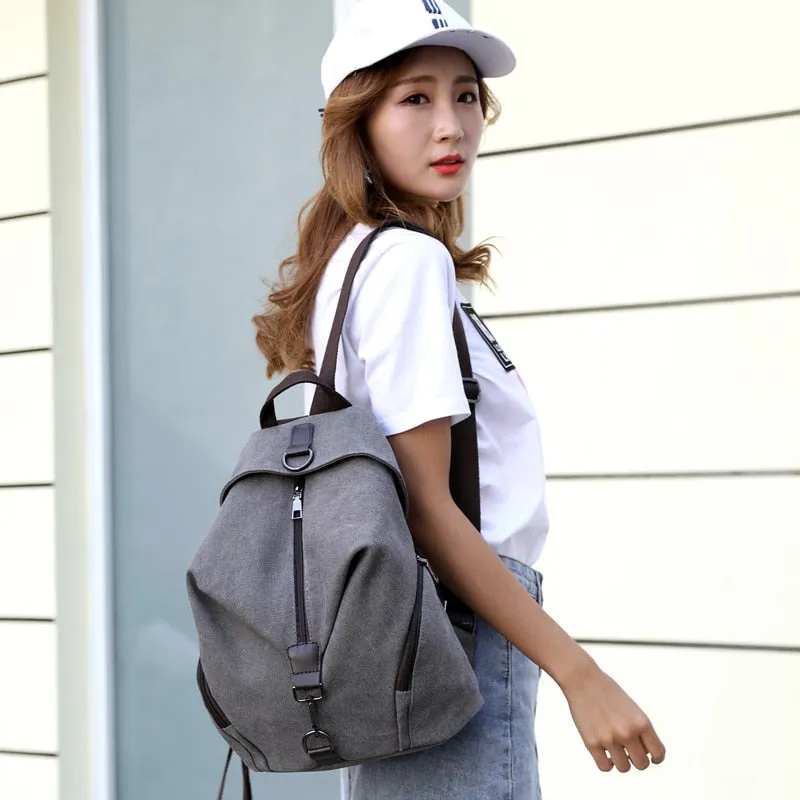 Korean-Inspired Canvas School Backpack for Women