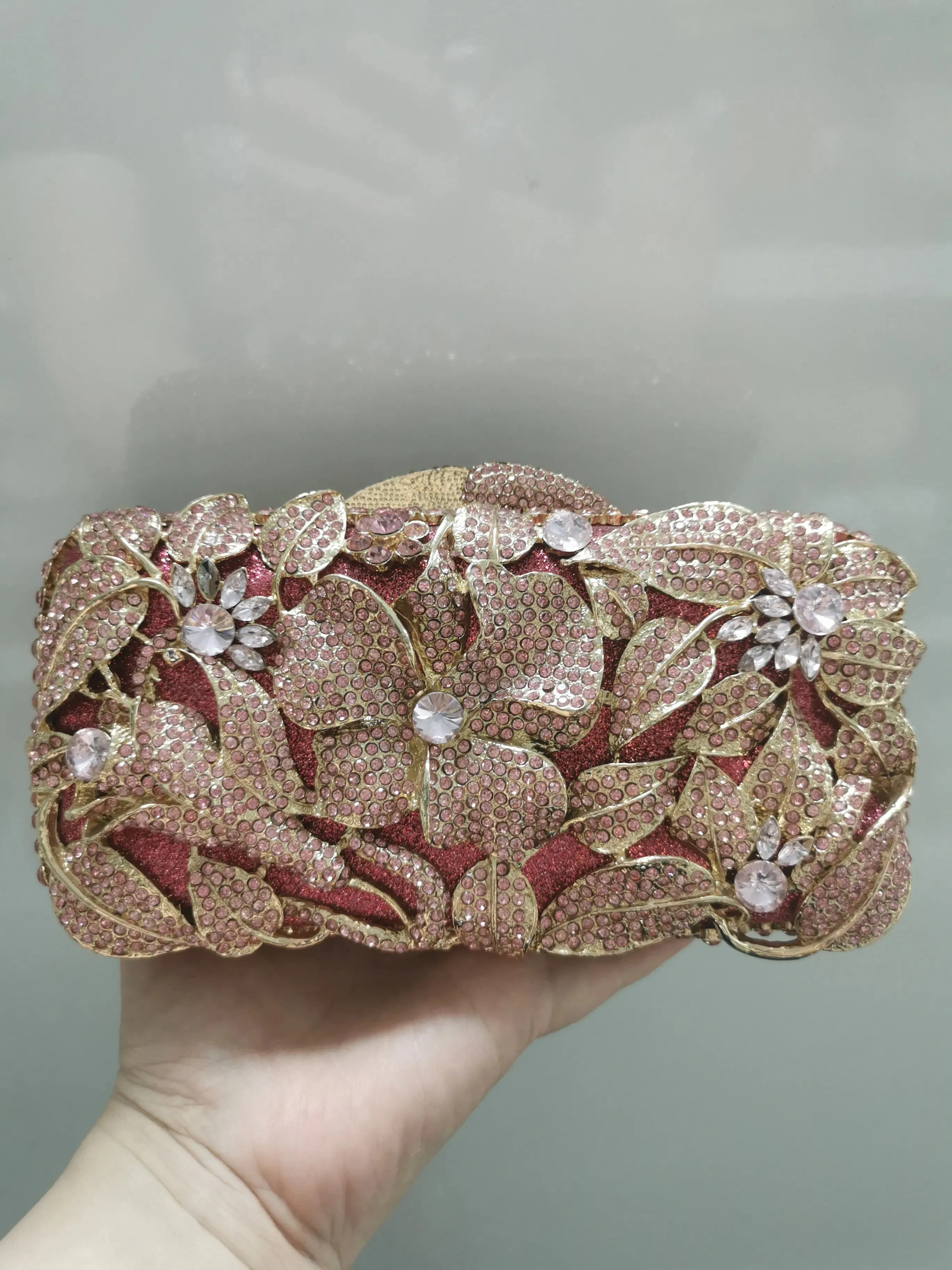 Ladies Flower Evening Bag Crystal Clutch Bridal Rehearsal Dinner Purse