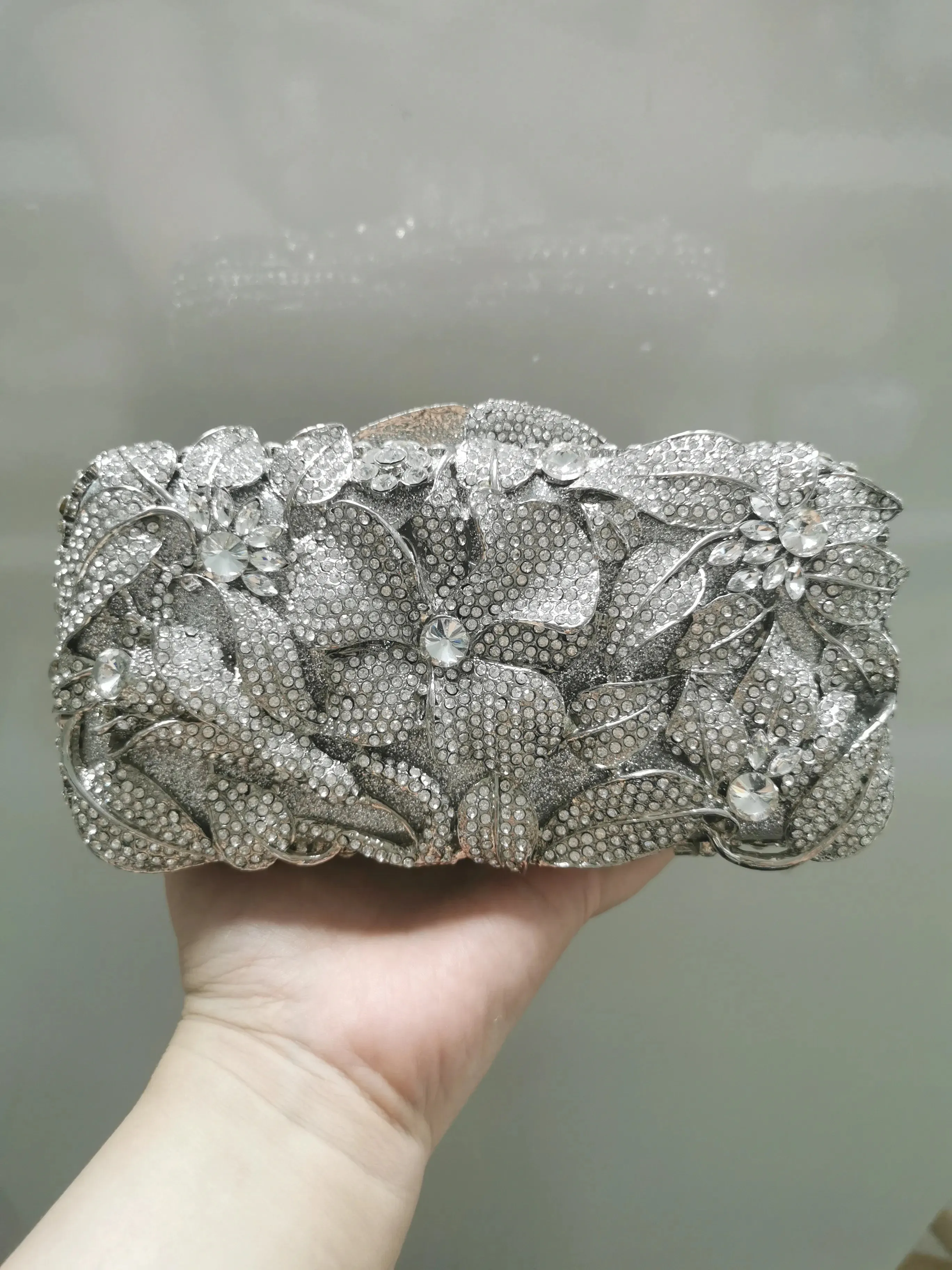 Ladies Flower Evening Bag Crystal Clutch Bridal Rehearsal Dinner Purse