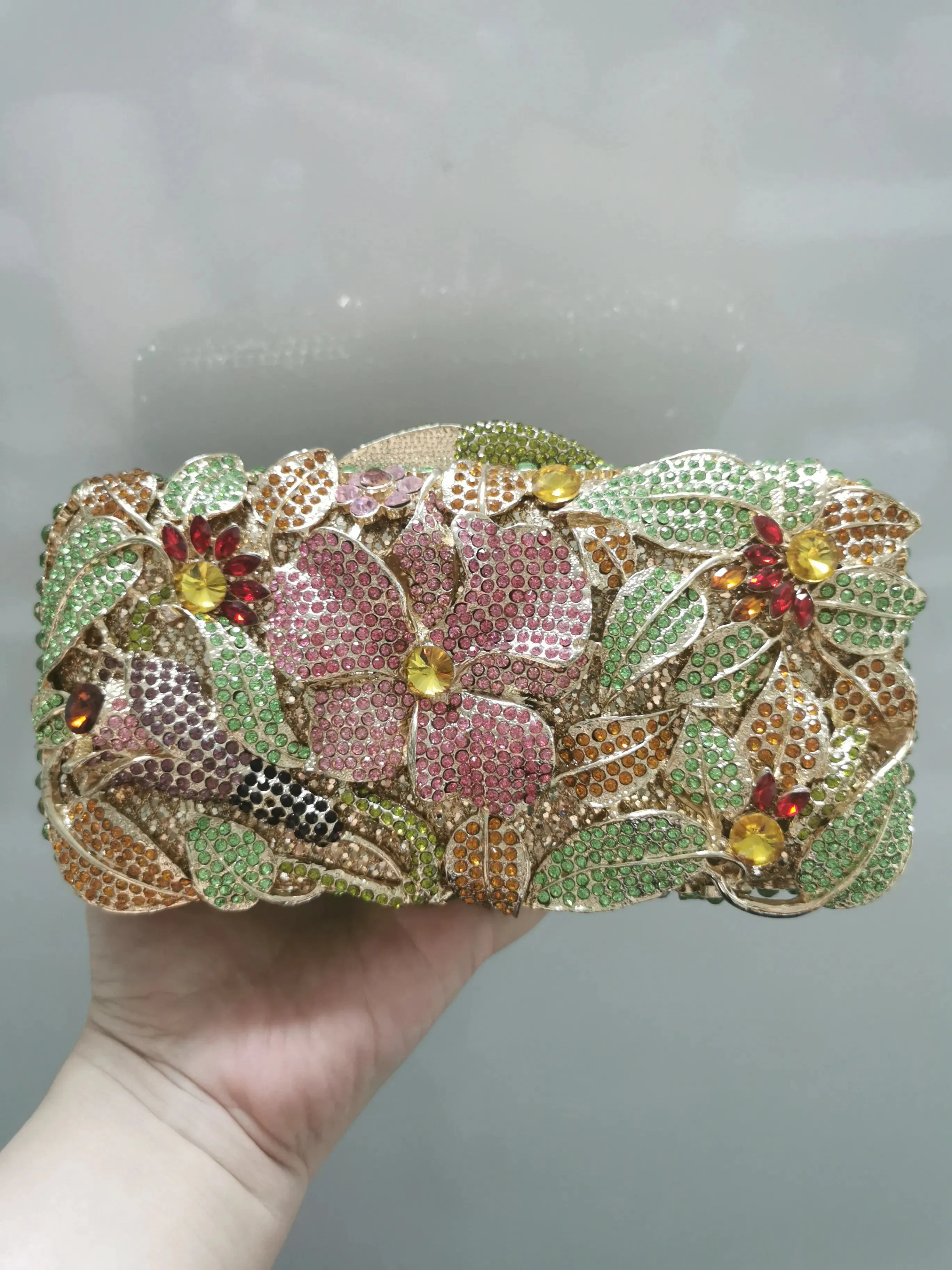 Ladies Flower Evening Bag Crystal Clutch Bridal Rehearsal Dinner Purse