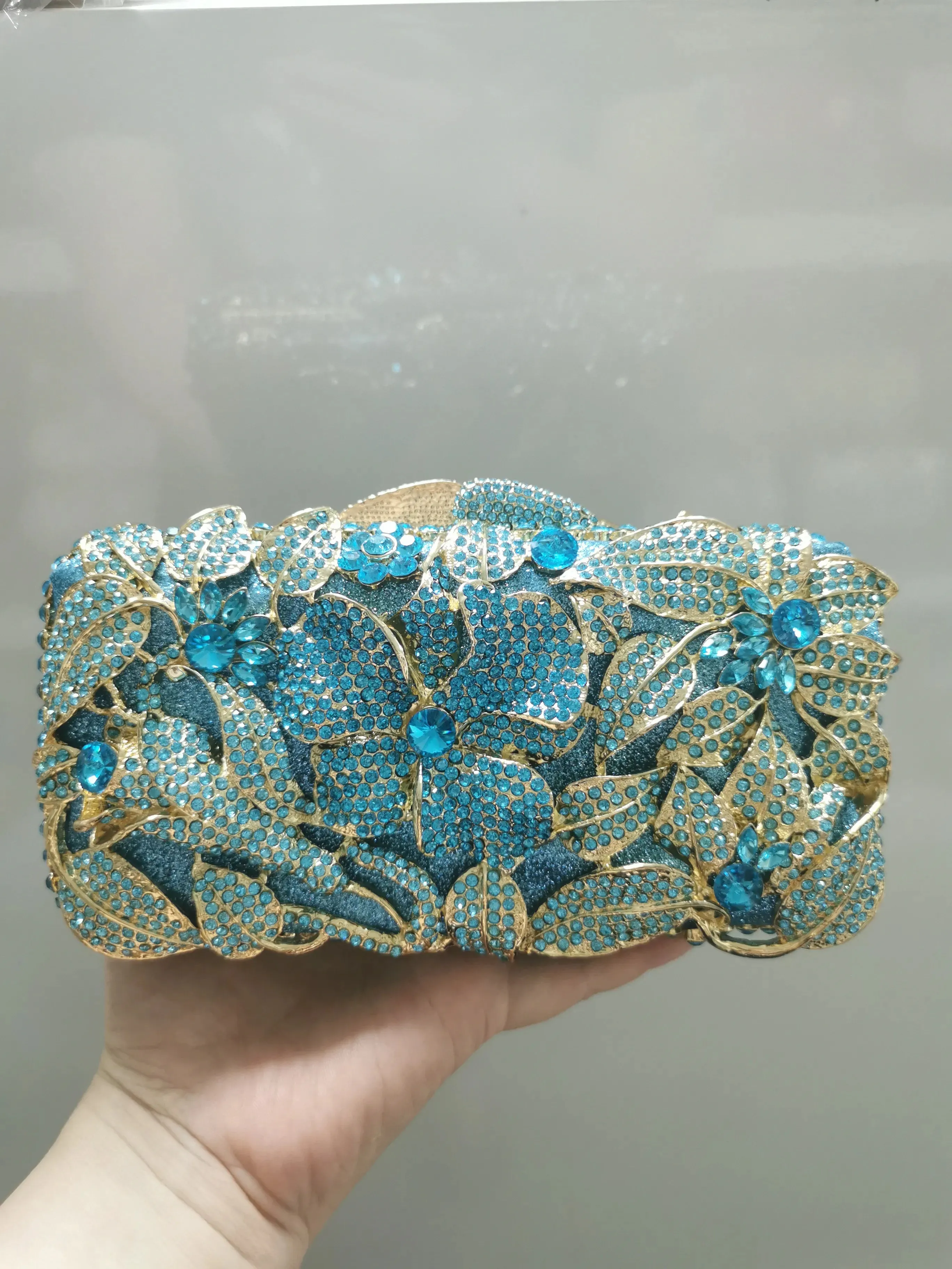 Ladies Flower Evening Bag Crystal Clutch Bridal Rehearsal Dinner Purse