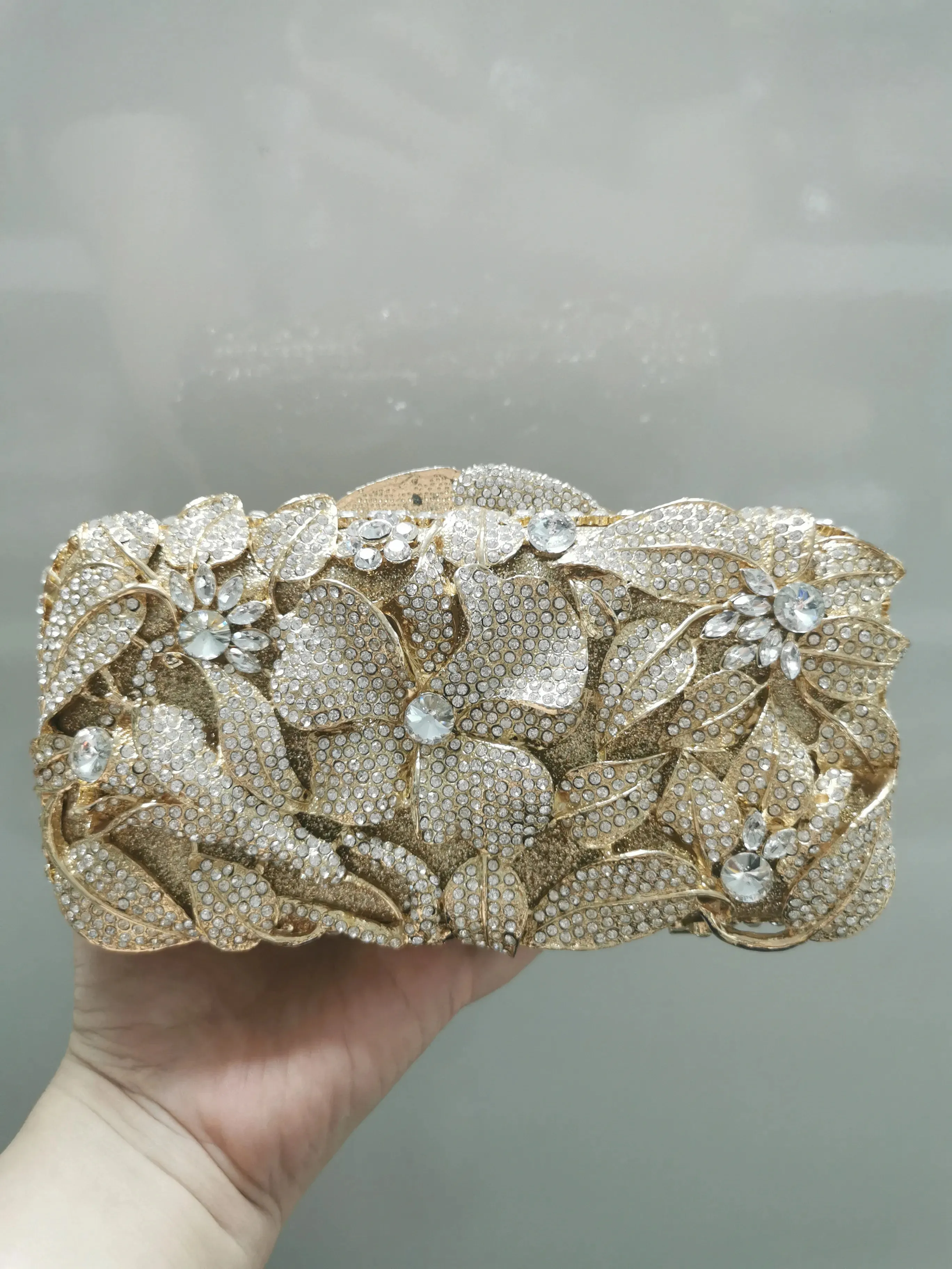 Ladies Flower Evening Bag Crystal Clutch Bridal Rehearsal Dinner Purse