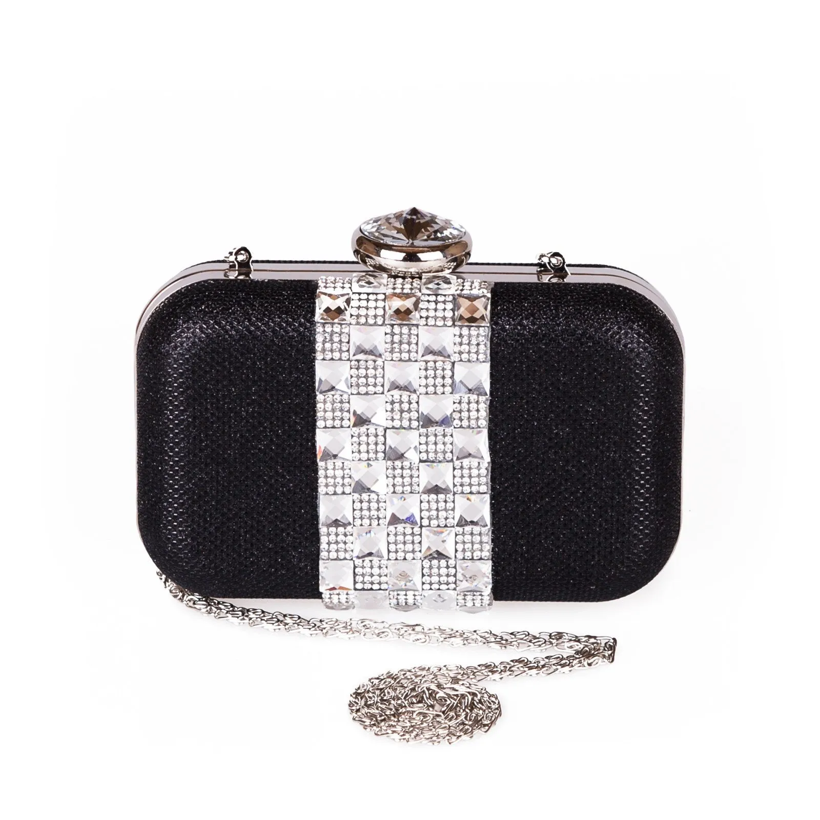 Lara Black Shimmer Diamante Jewel Evening Clutch Bag