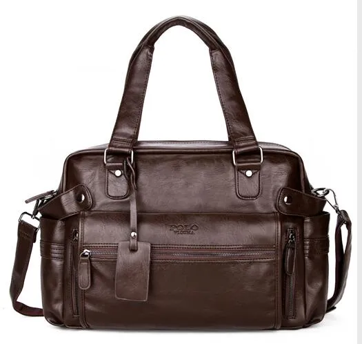 Large Capacity Leather Travel Bag with Front Pocket