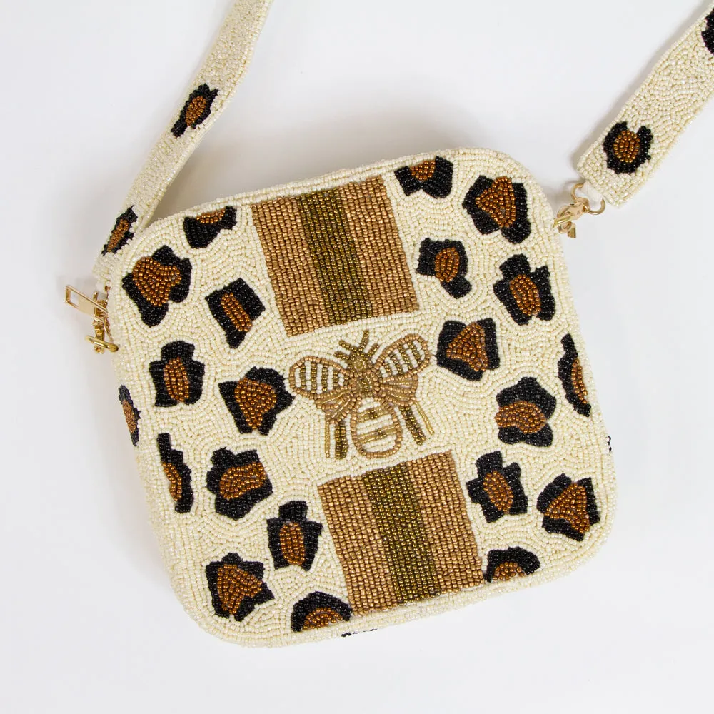 Leopard Print Beaded Box Bag