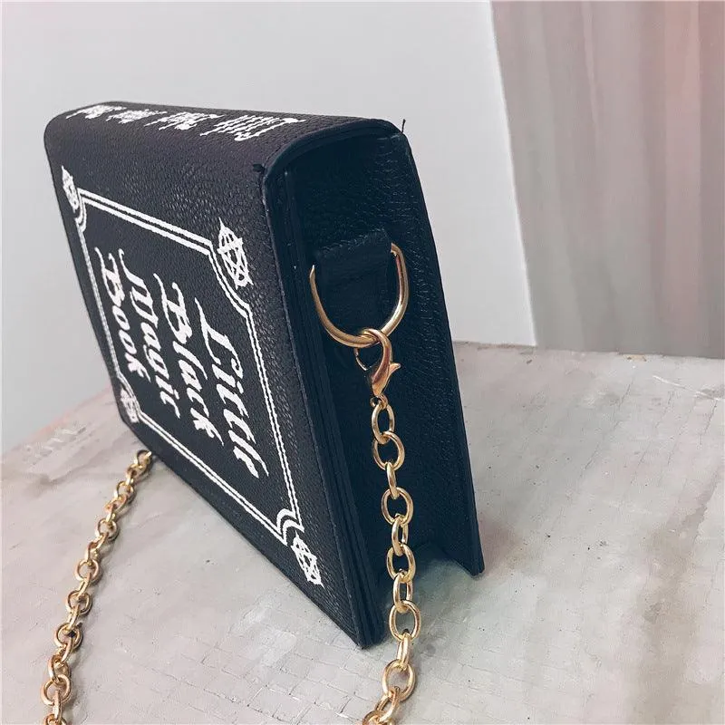 Little Black Magic Book Shoulder Bag, Adorable Vintage Crossbody Mini Bag For Women