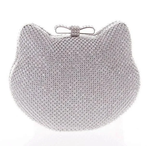 Luxy Moon Diamond Evening Bags Cat Head Rhinestone Clutches