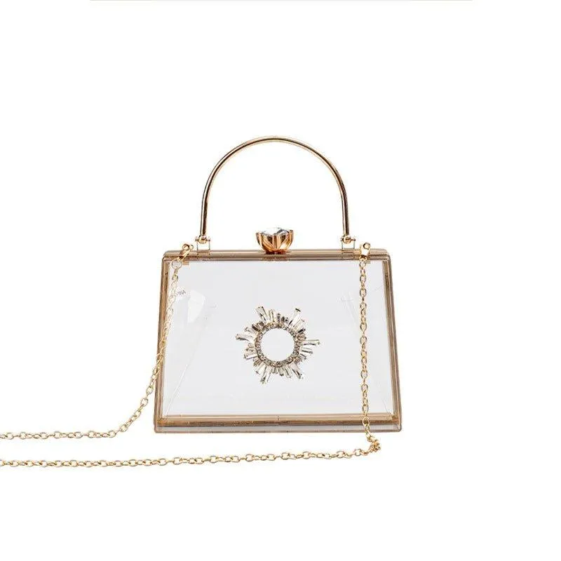 MAC082 Chain Crossbody Rhinestone Acrylic Transparent Evening Bag