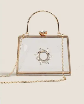 MAC082 Chain Crossbody Rhinestone Acrylic Transparent Evening Bag