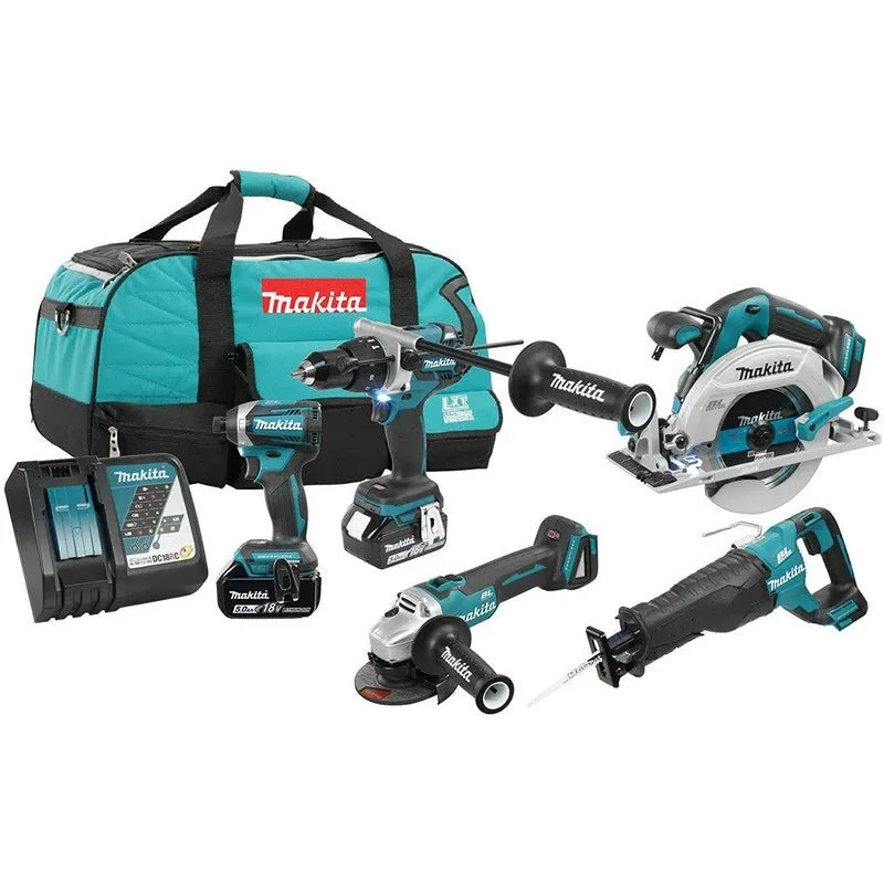 Makita  DLX5041TX1  -  18V LXT 5 Piece Combo w/2- 5.0Ah