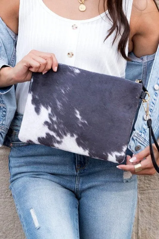 Malene Cow Faux Fur Clutch