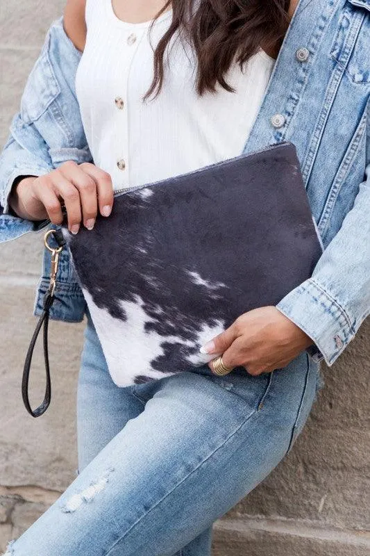 Malene Cow Faux Fur Clutch