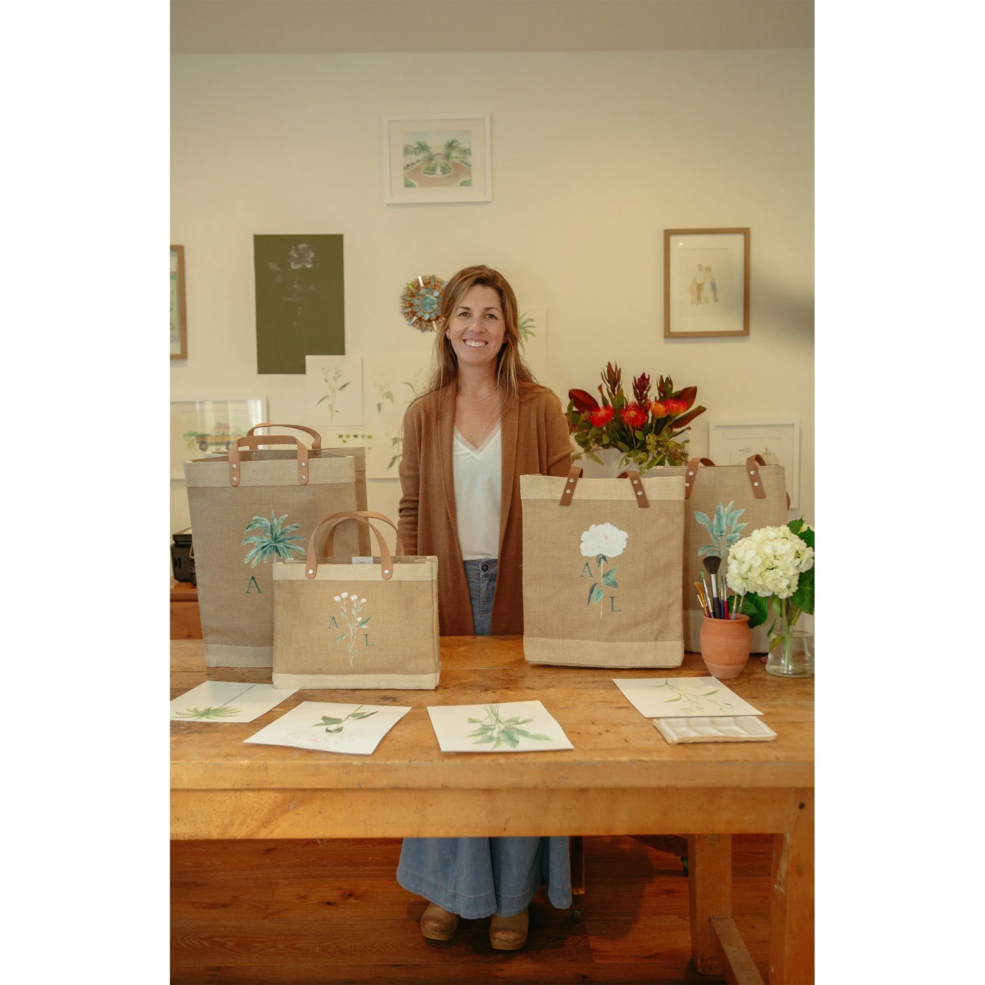 Market Tote in Natural Bouquet with White Vase by Amy Logsdon