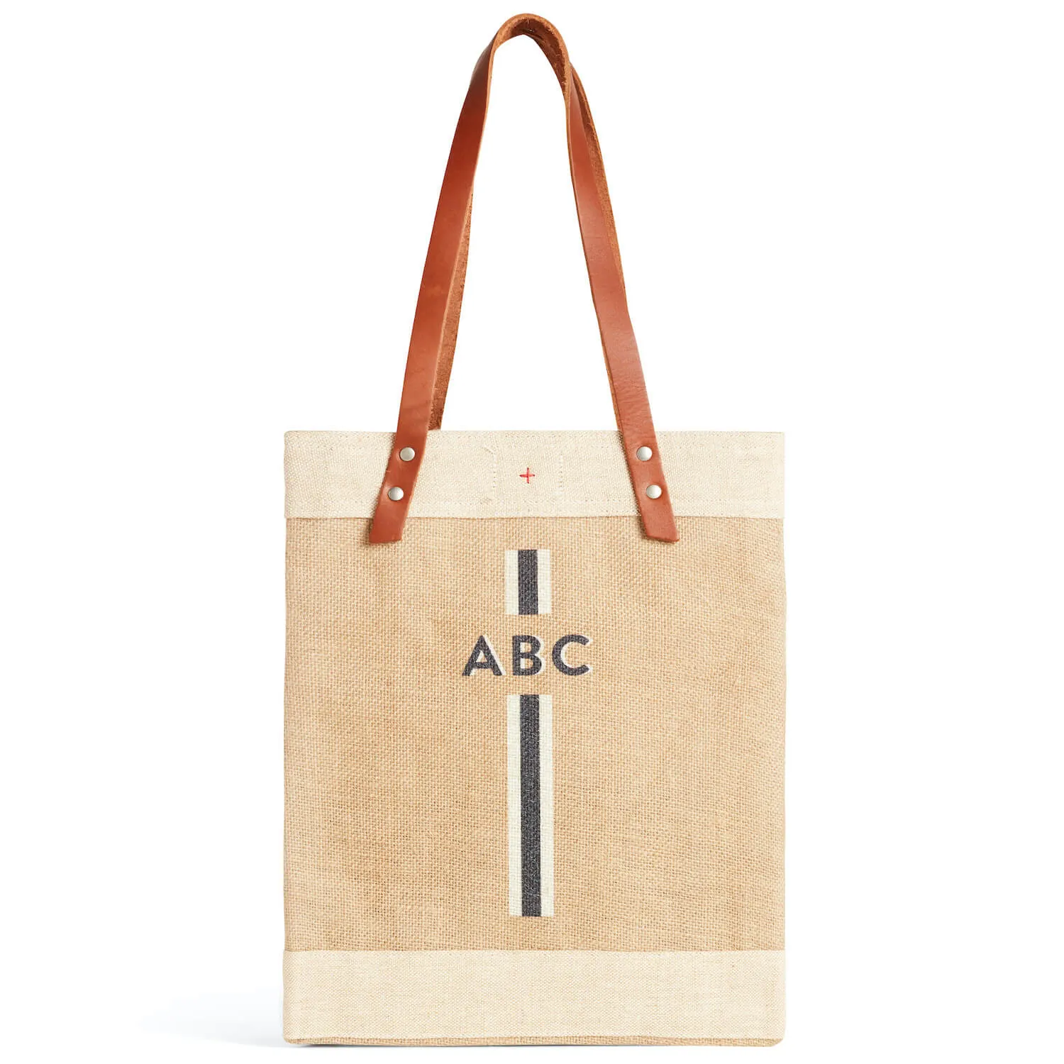 Market Tote in Natural with Black Monogram