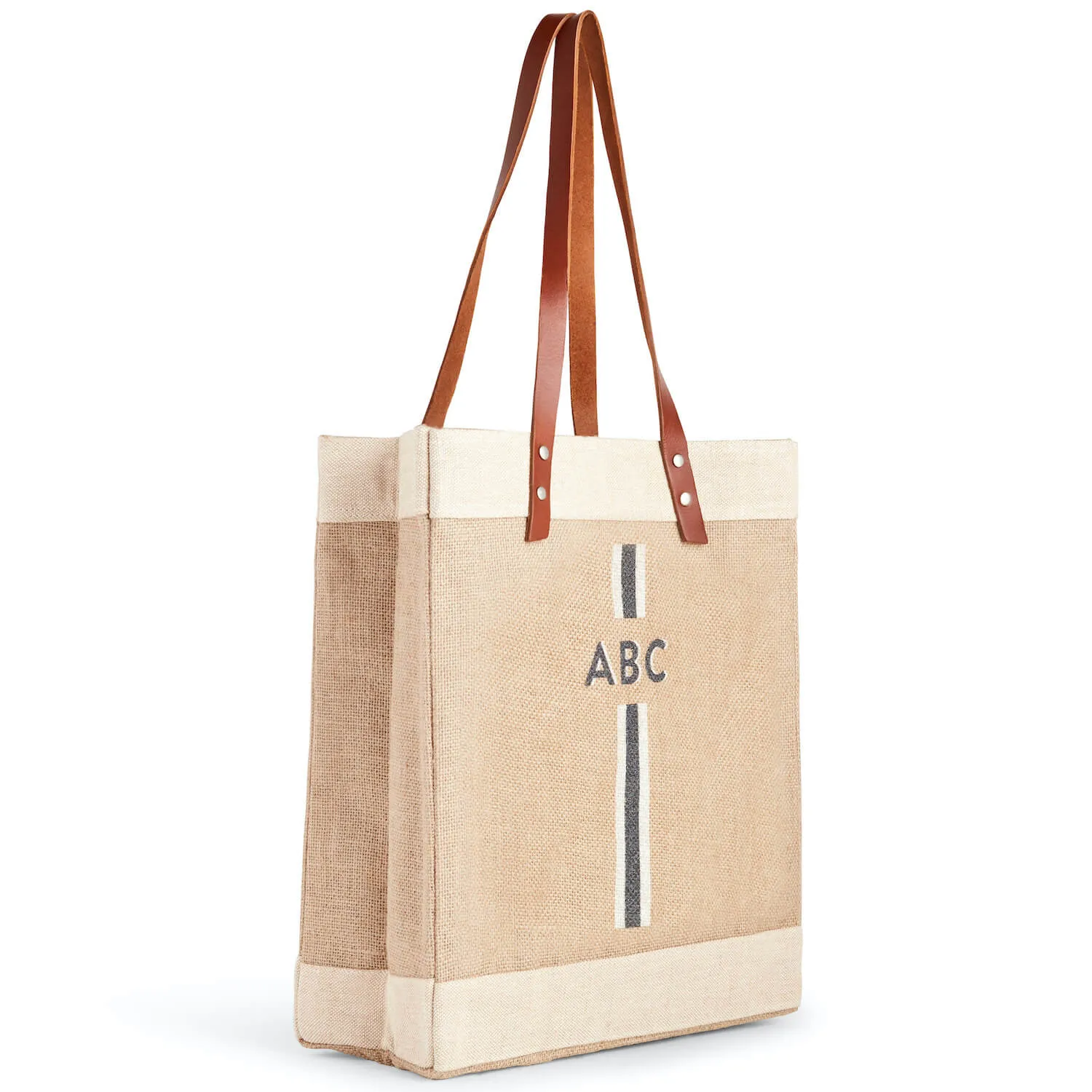 Market Tote in Natural with Black Monogram