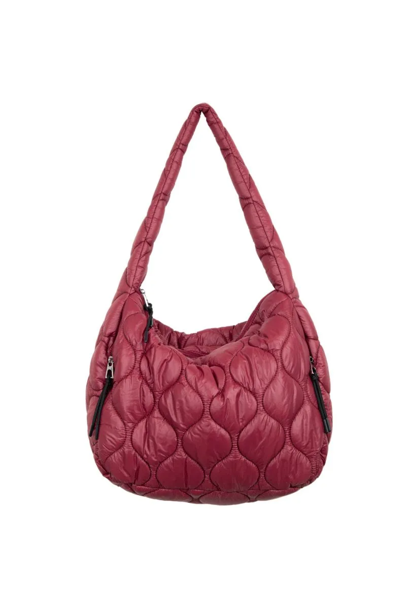 Maroon Wave Quilted Puffer Tote Bag for Women