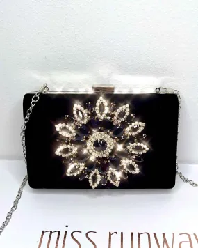 Maya Jewel Velvet Clutch - Black