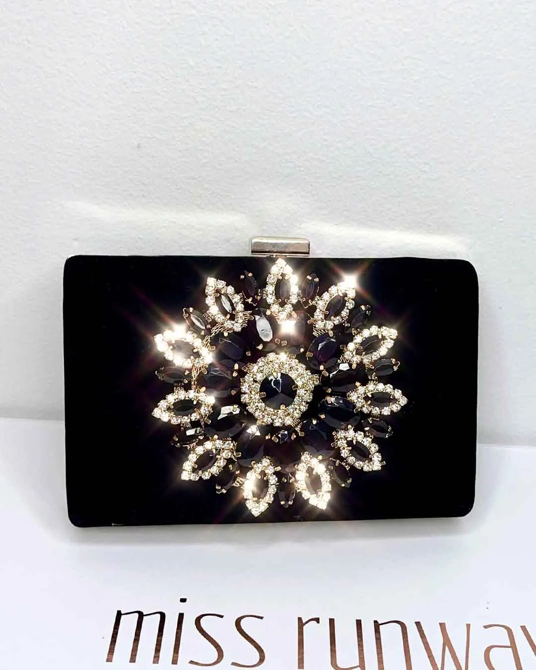 Maya Jewel Velvet Clutch - Black