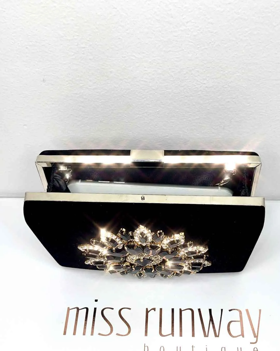 Maya Jewel Velvet Clutch - Black