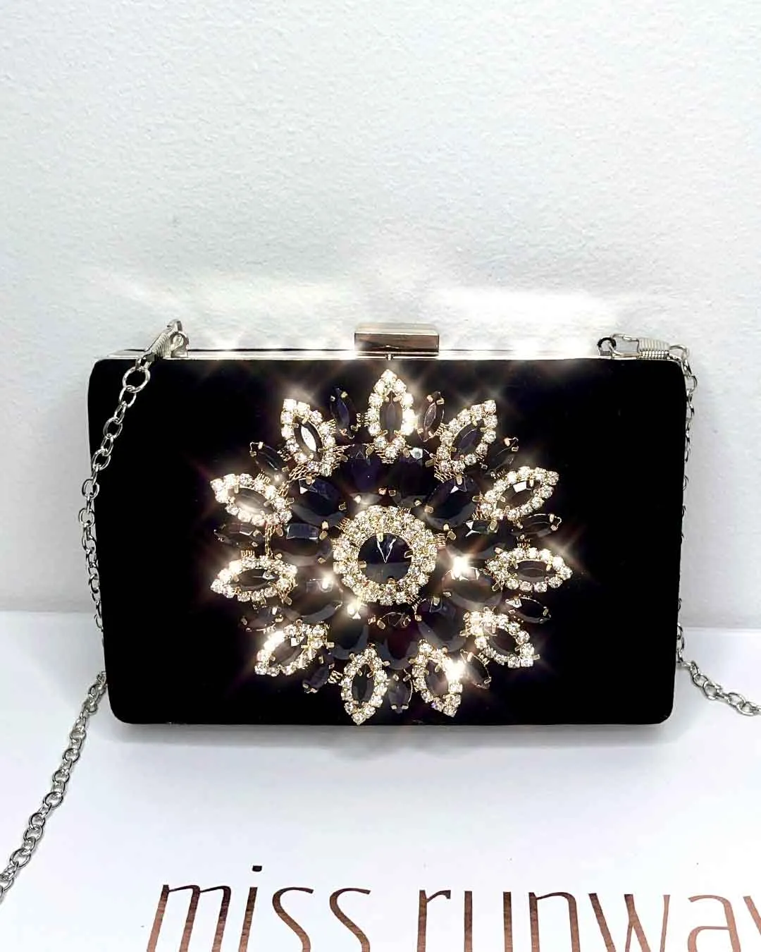 Maya Jewel Velvet Clutch - Black