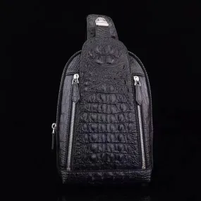 Men's Crocodile Leather Chest Sling Cross Body Day Packs Black