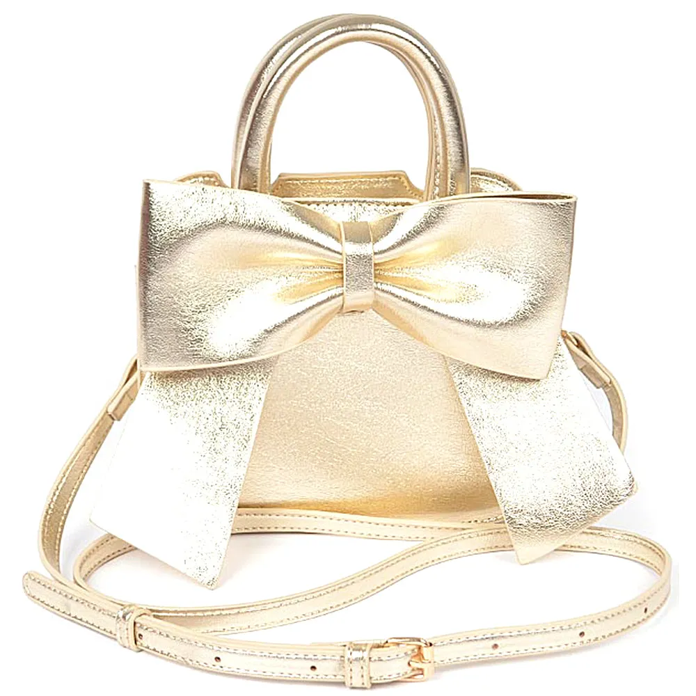 Metallic Bow Front Top Handle Clutch Bag