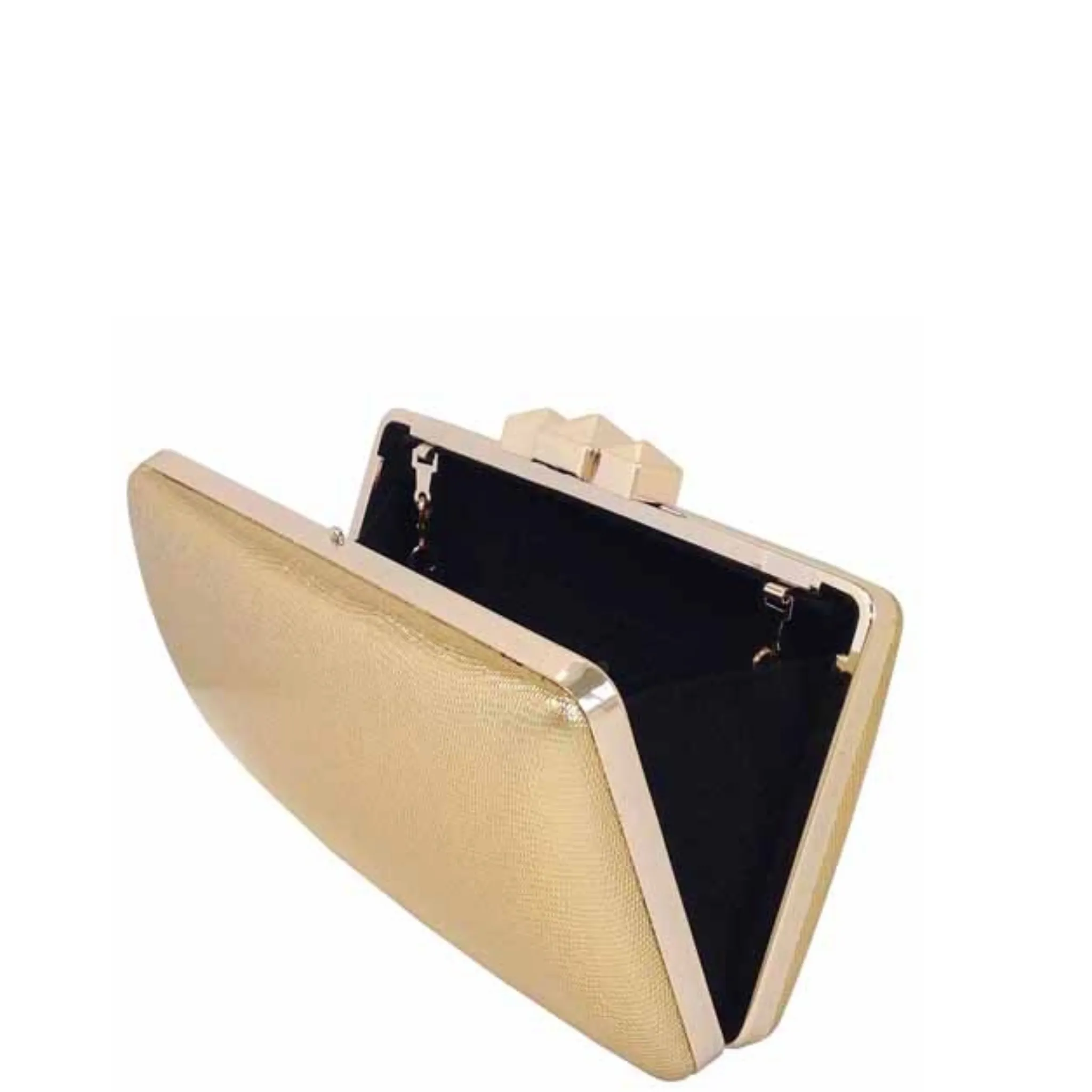 Metallic Faux Leather Box Clutch