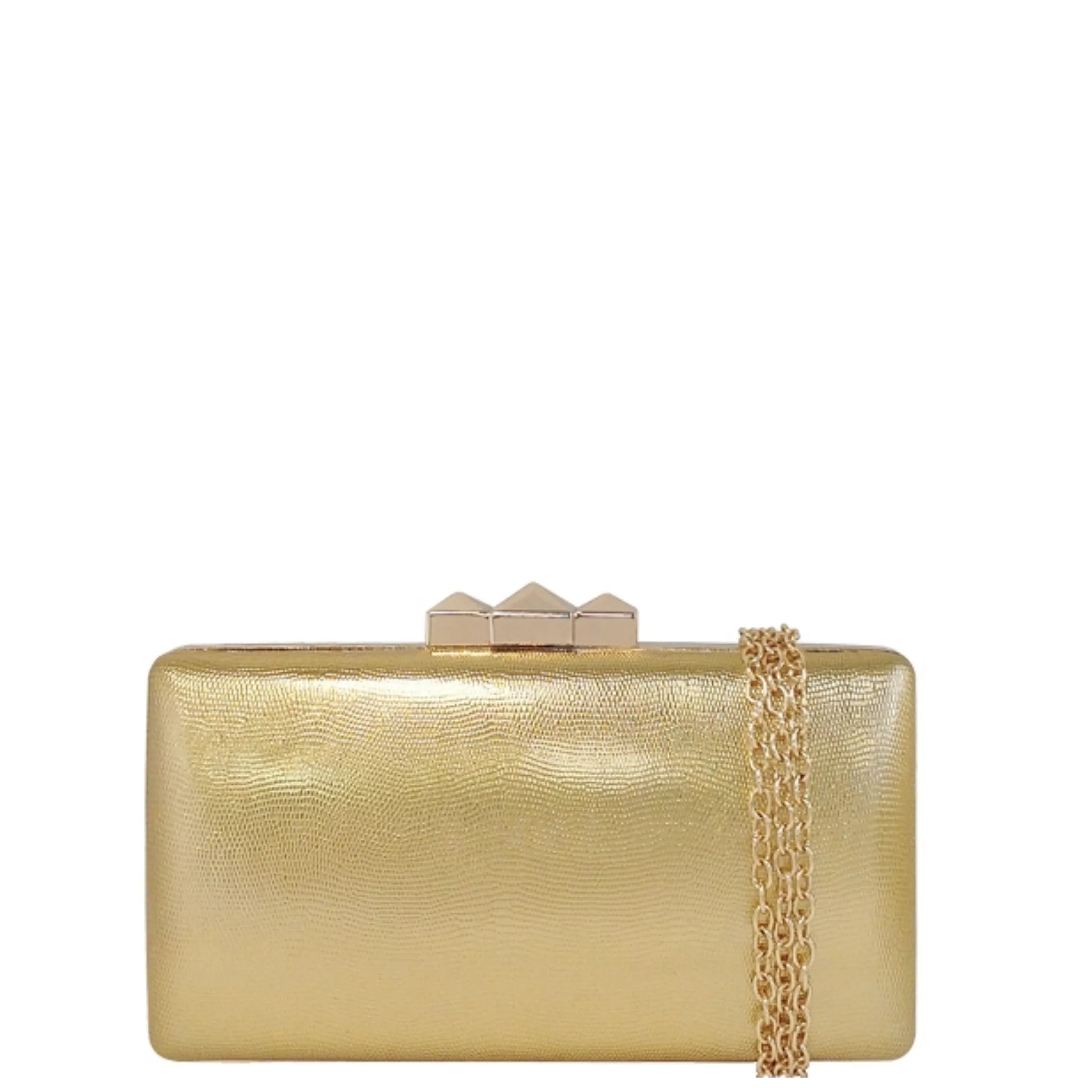 Metallic Faux Leather Box Clutch