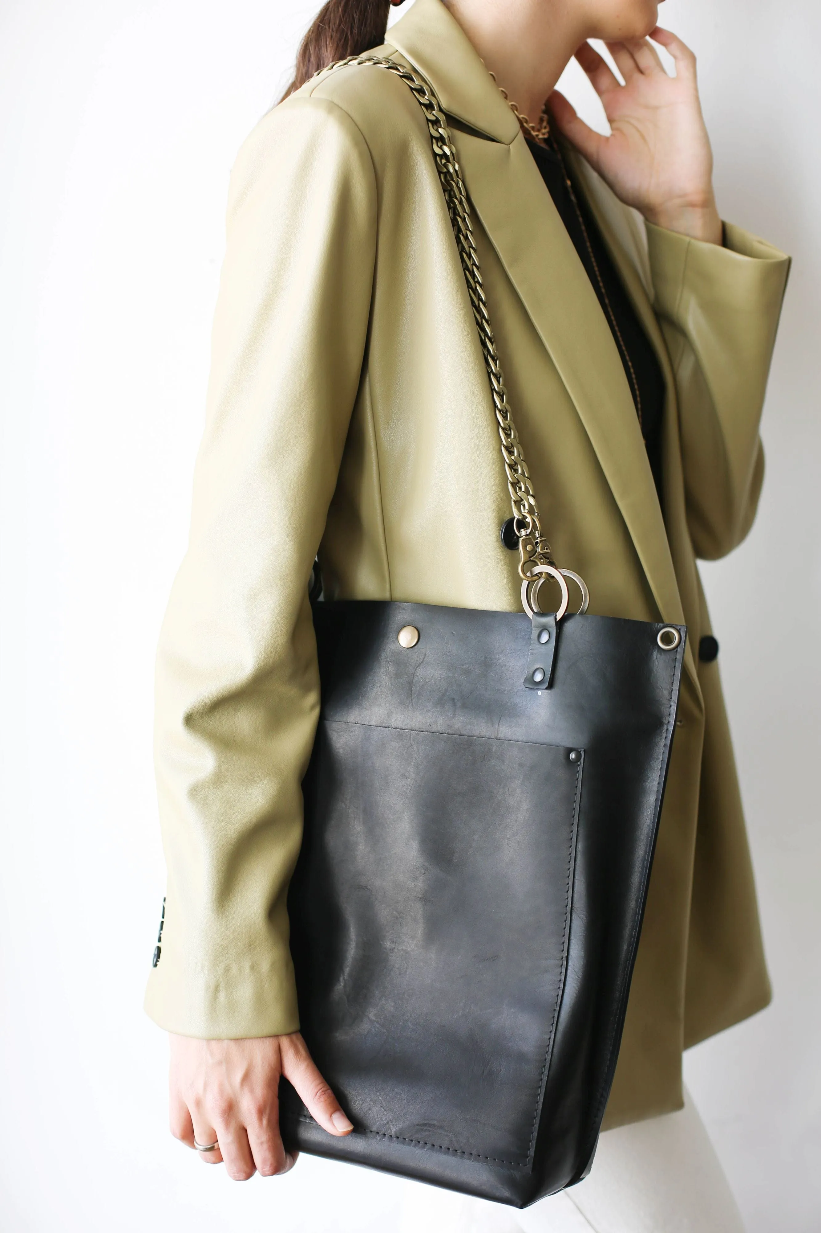 Minimal Black Leather Tote