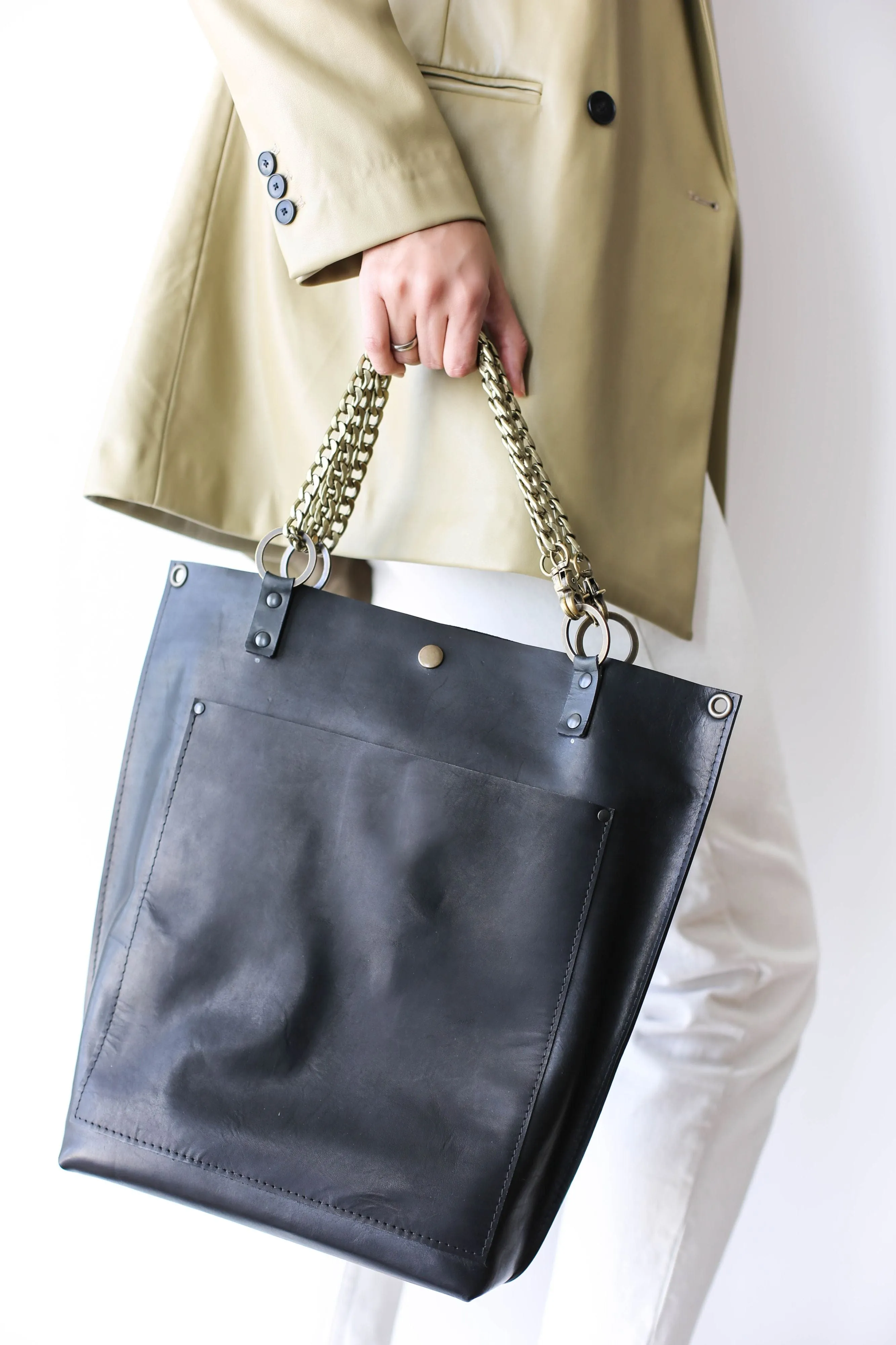 Minimal Black Leather Tote