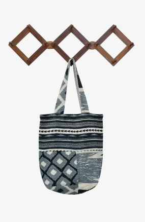 Monotone Ikat Handmade Vintage Kantha Tote Bag -Monotone Black-