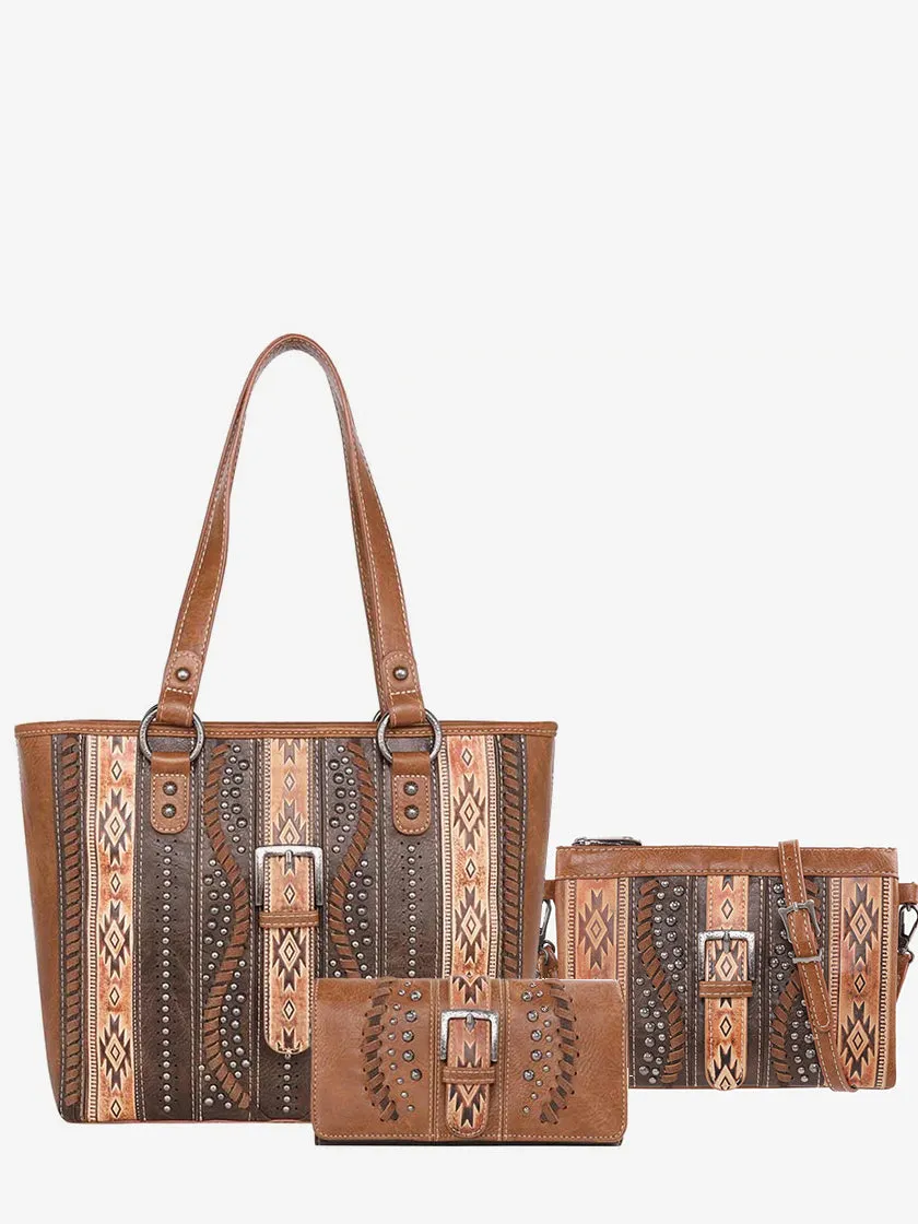 Montana West Embossed Geometric Aztec Handbag Set