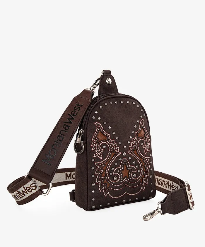 Montana West Embroidered Cut-out Boot Scroll Sling Bag