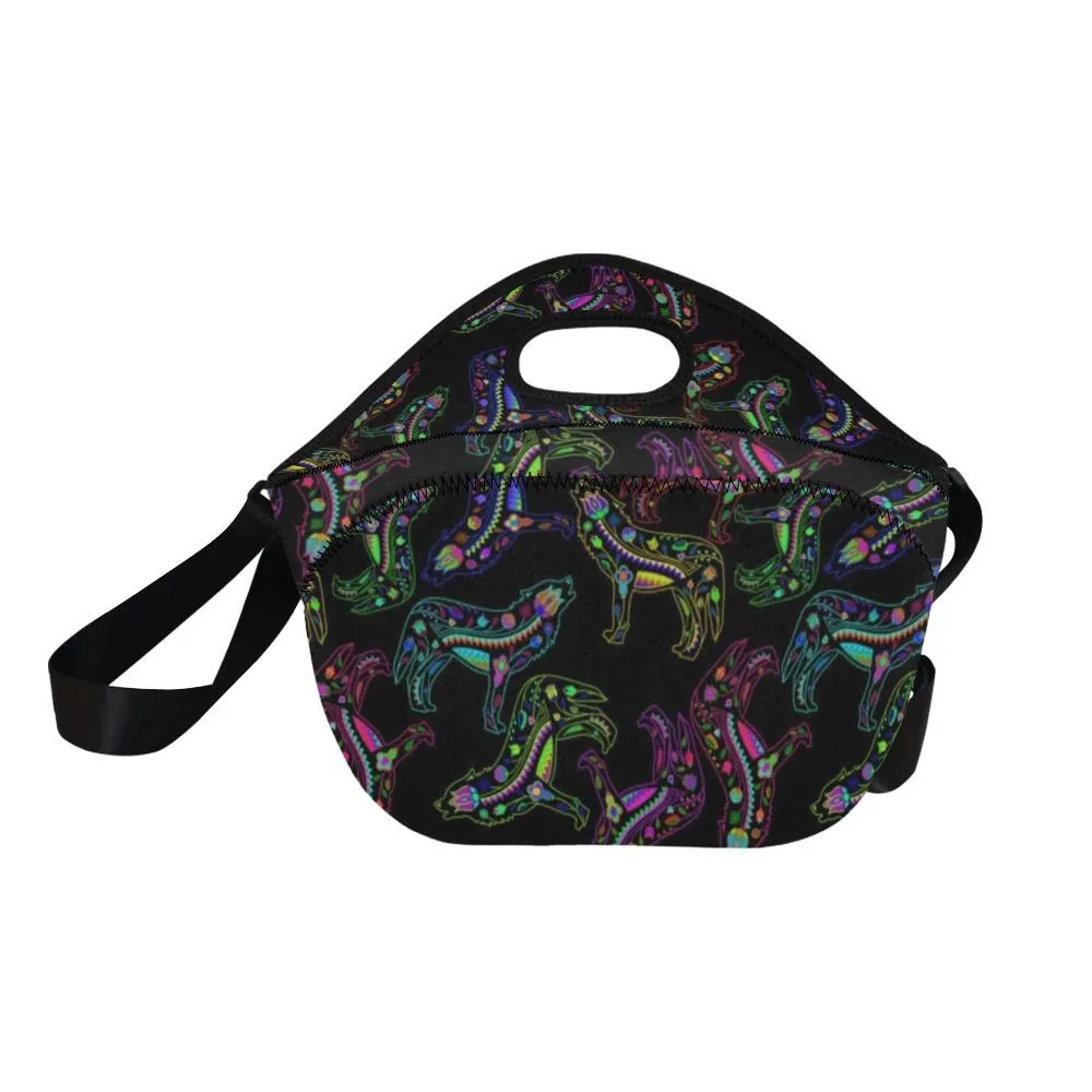 Neon Floral Wolves Neoprene Lunch Bag/Large