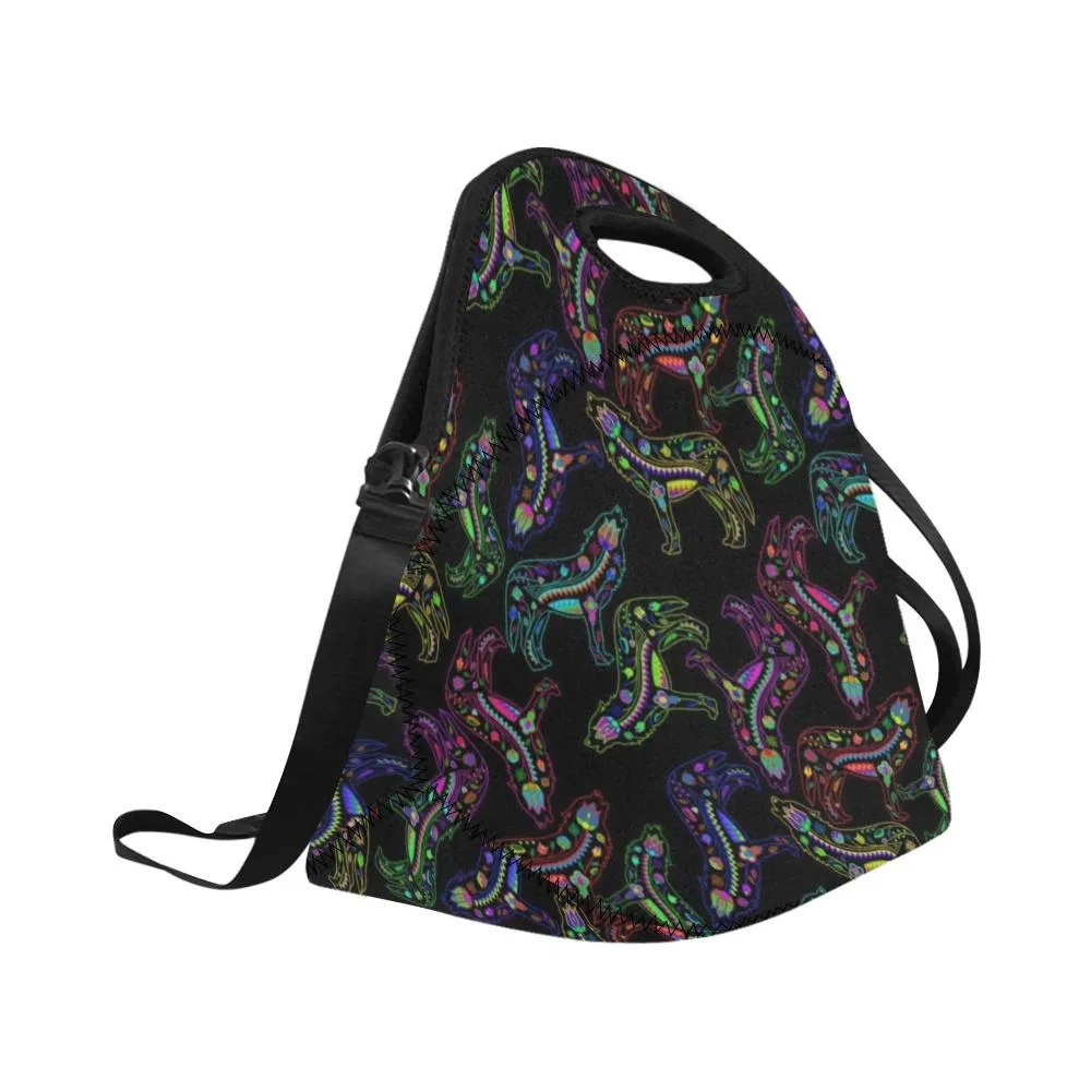 Neon Floral Wolves Neoprene Lunch Bag/Large