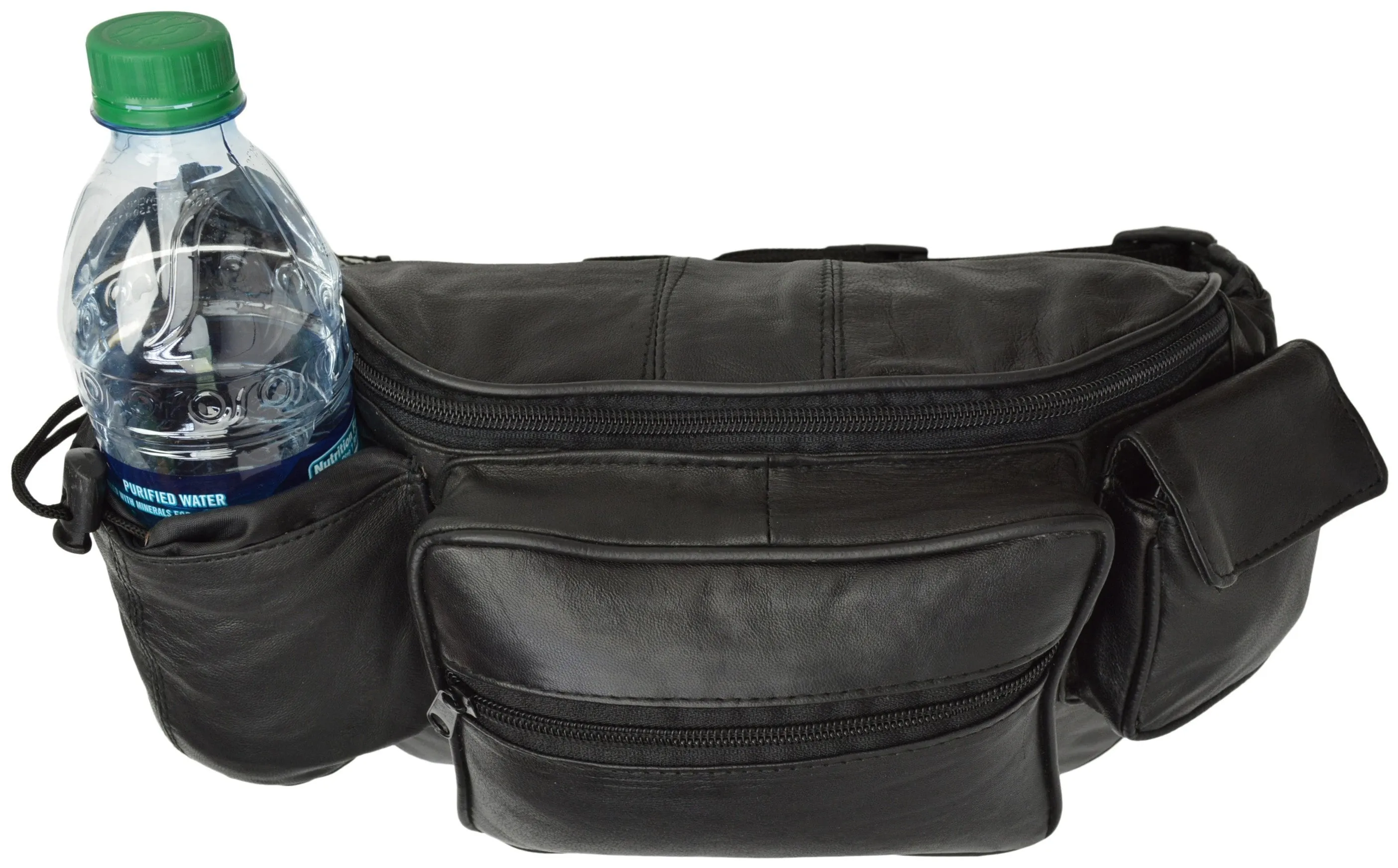 New Black Leather FANNY PACK Waist Belt Bag BOTTLE HOLDER Purse Hip Pouch Travel