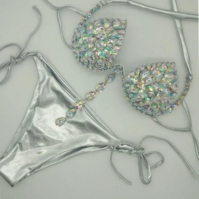 Newest sexy bikini set diamond crystal women swimwear rhinestone