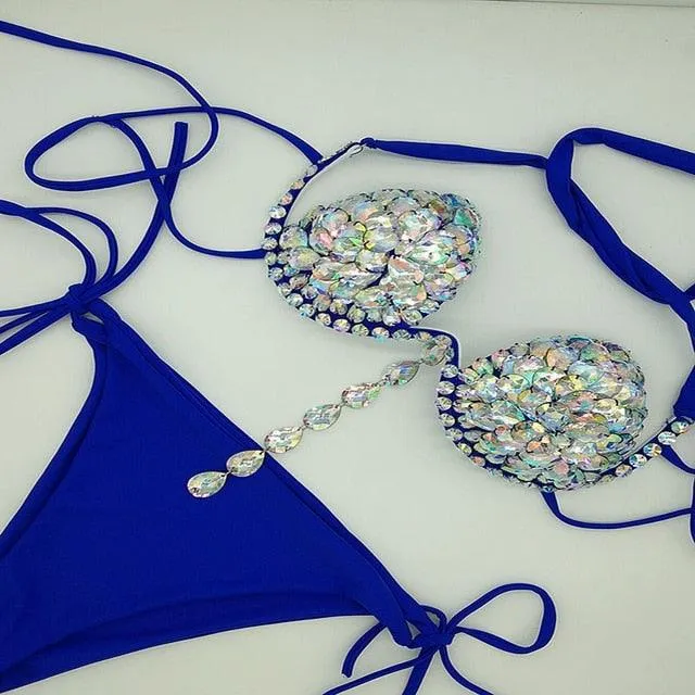 Newest sexy bikini set diamond crystal women swimwear rhinestone