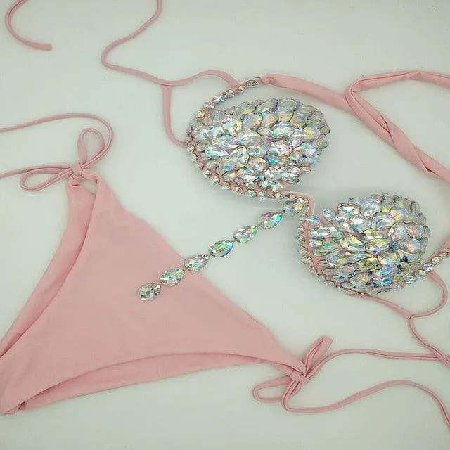 Newest sexy bikini set diamond crystal women swimwear rhinestone