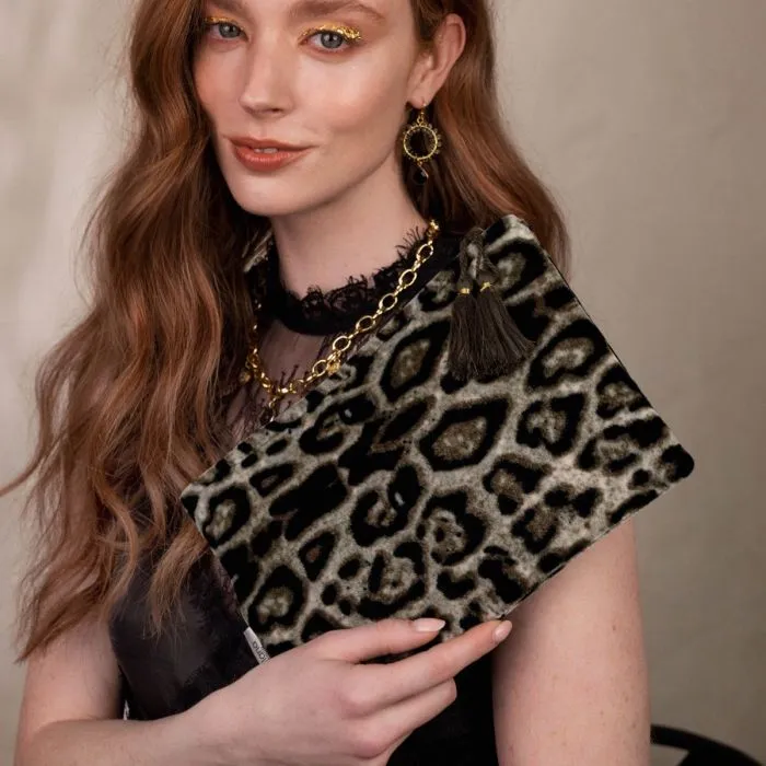 North Leopard Print Velvet Pouch