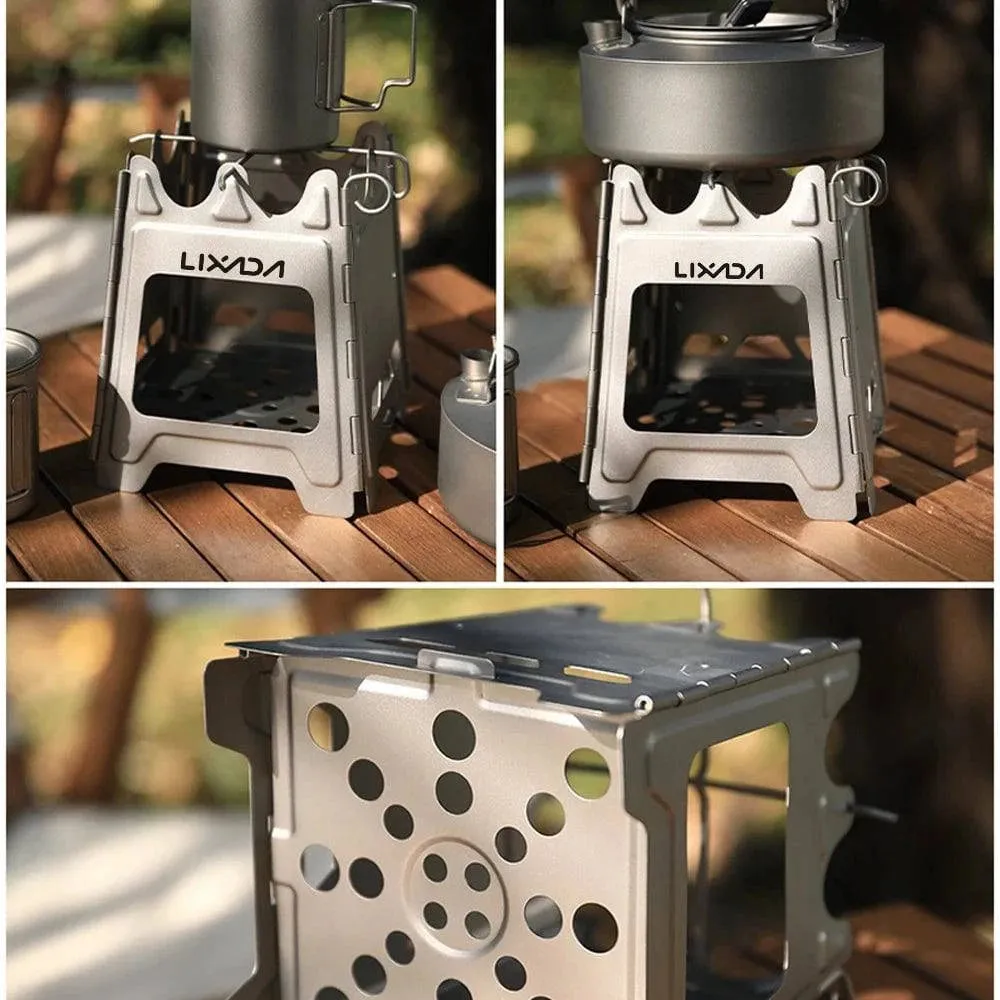 Outdoor Wood Stove Mini Fire Pits Foldable Stainless Steel Bonfire Stove Hinge Wood Burning Stove for Camping Hiking Picnic