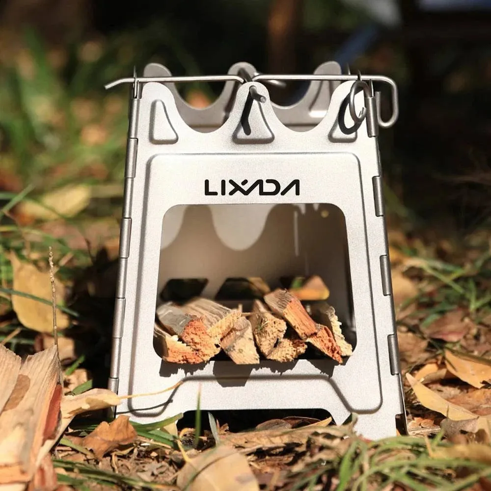 Outdoor Wood Stove Mini Fire Pits Foldable Stainless Steel Bonfire Stove Hinge Wood Burning Stove for Camping Hiking Picnic